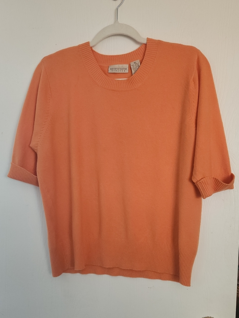Apostrophe Coral-Orange Short Sleeve Crewneck Sweater
